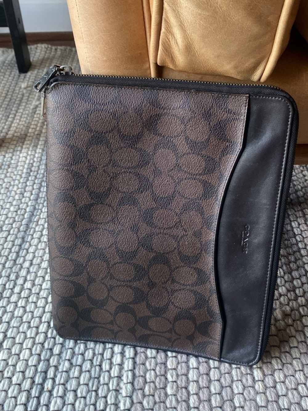 Coach Signature Brown Tech Zip Closure Portfolio